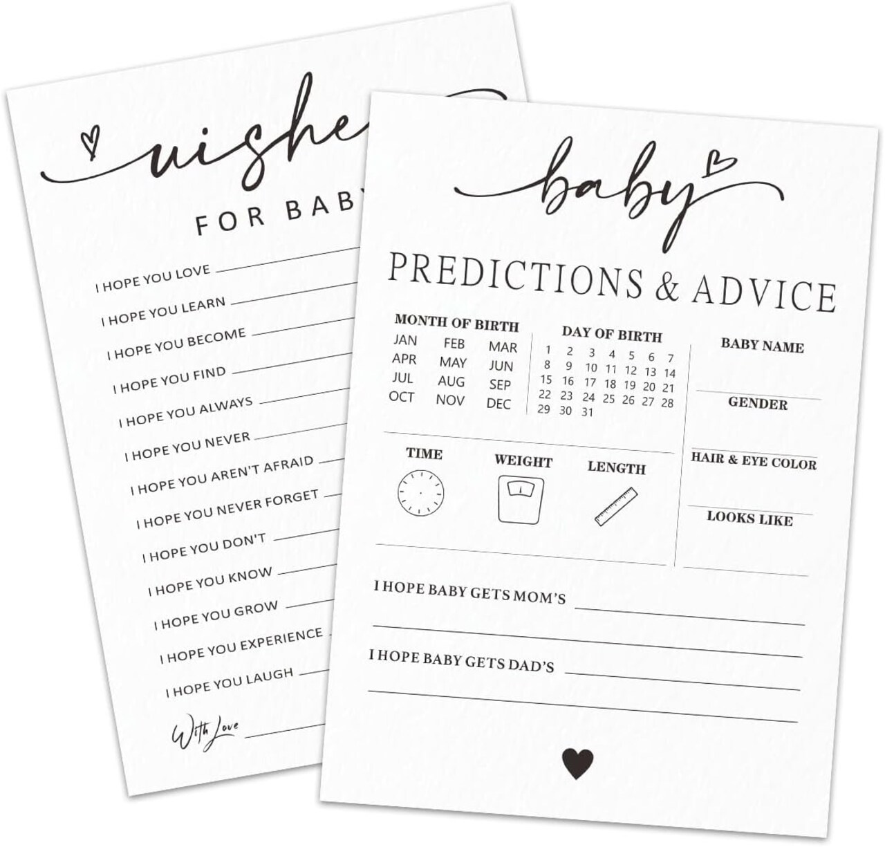 30 Pcs Baby Shower Game Cards - Predictions & Advice Wishes - Minimalism Double-Sided Game Baby Gender Reveal